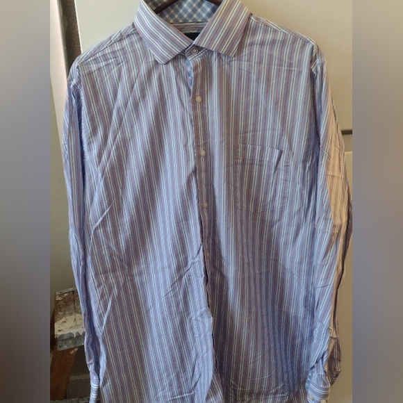 Tailorbyrd Blue and White Striped Button Down Shirt Size XL... - Picture 9 of 16